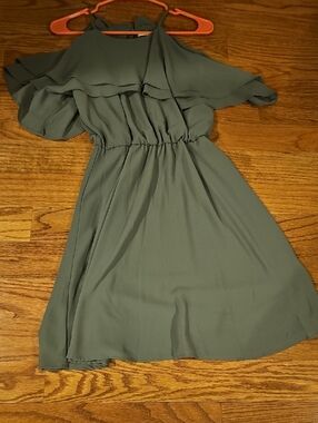 miami Olive Green Ruffle Cold-Shoulder Midi Dress